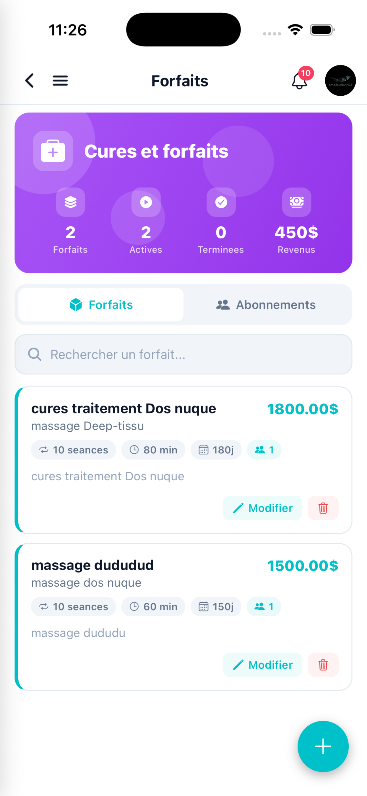 Cures et forfaits