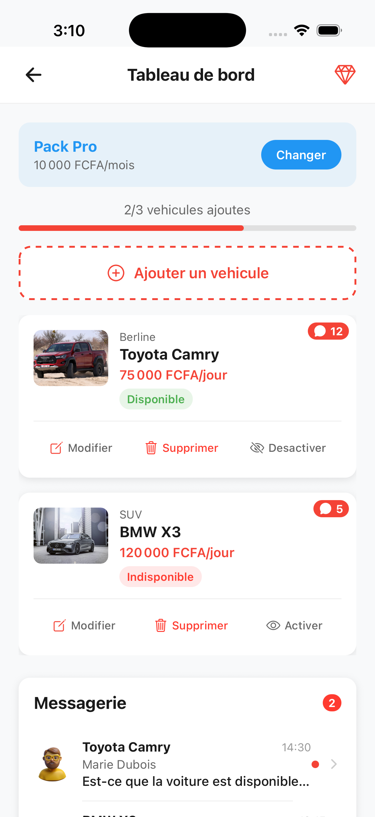 Tableau de bord agence