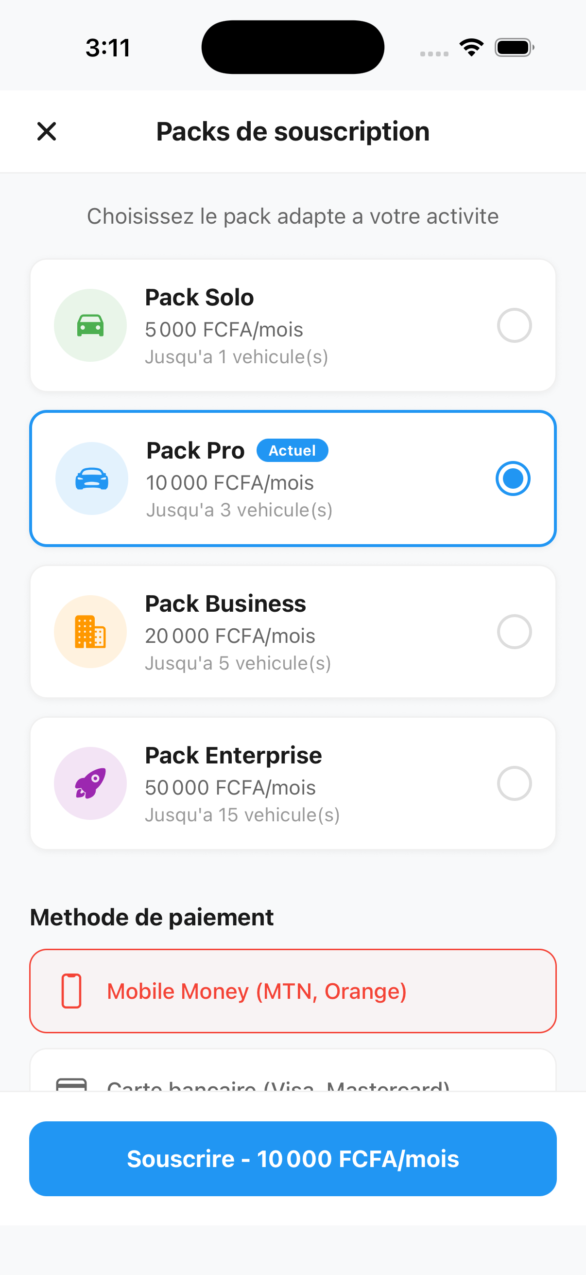 Packs d'abonnement